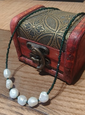 绿水晶巴洛克珍气质复古珠颈链短链新款配饰饰品项链