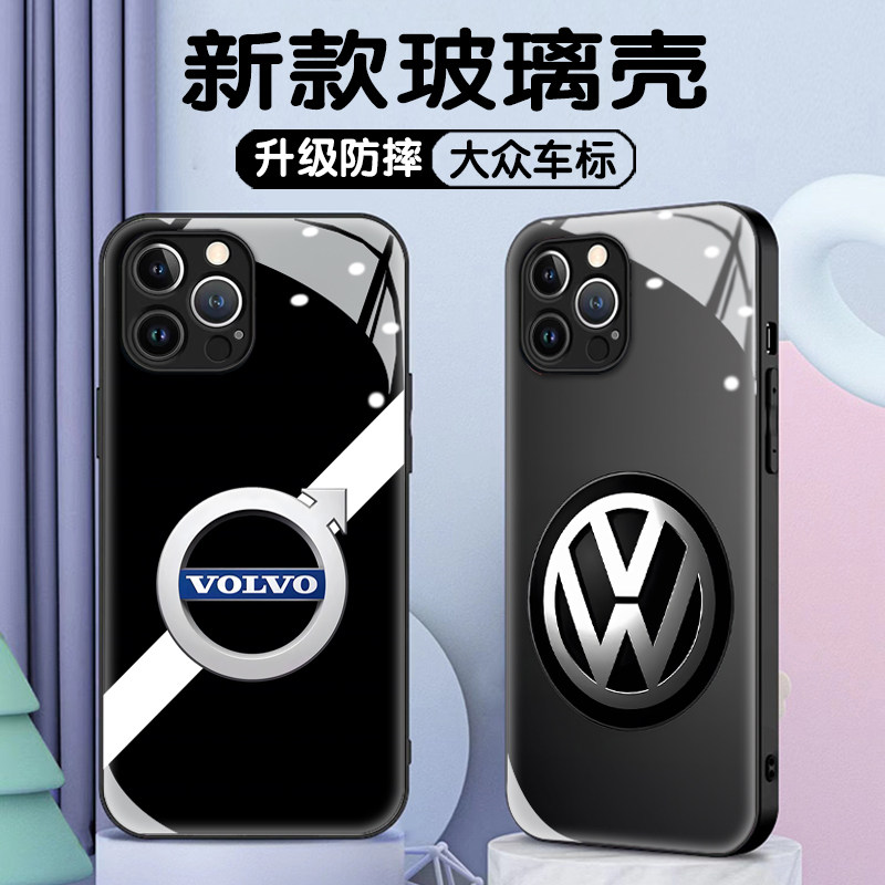 VOLVO大众特斯拉丰田车标适用苹果17promax手机壳华为p80创意个性小米15简约Reno13个性潮男防摔IQOO14玻璃壳