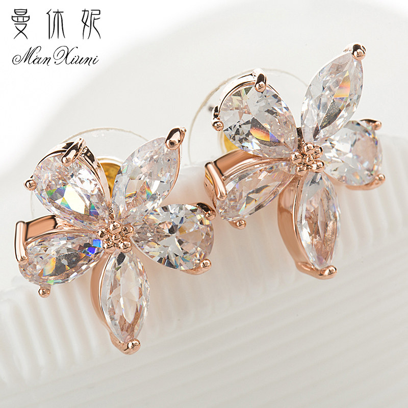 曼休妮甜美风玫瑰金防过敏花朵