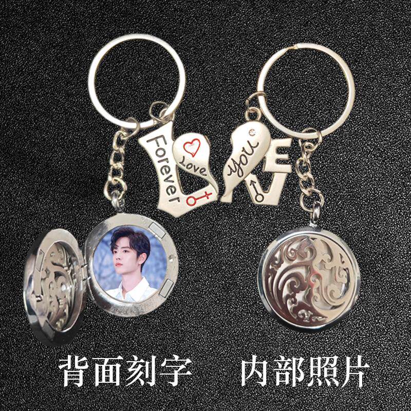 定制钥匙扣照片相盒挂件情侣双面女心形可爱挂饰简约创意锁匙挂件