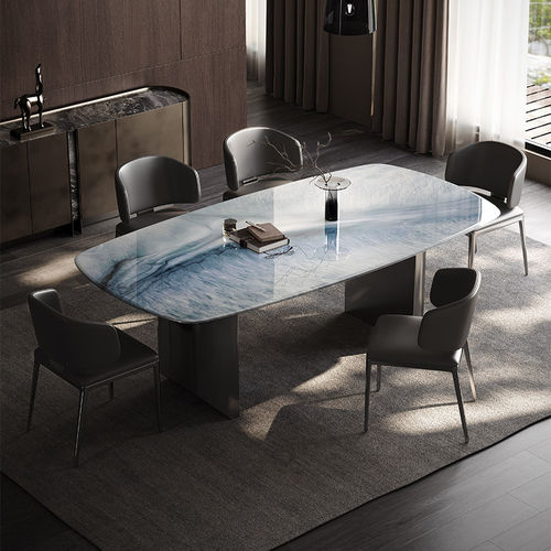 意式天然大理石轻奢高端微晶饭厅桌石长方形超晶石家用餐桌椅组合