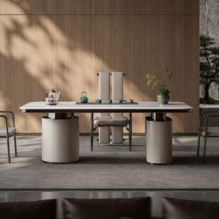 意式轻奢天然奢石茶台办公室家用一体高级感大理石极简茶桌椅组合