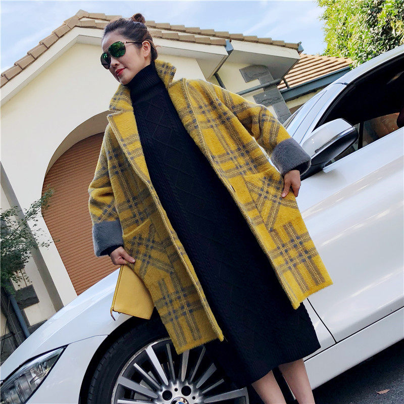 新货包邮加厚保暖水貂绒中长款大衣针织外套大码女装宽松胖MM显瘦