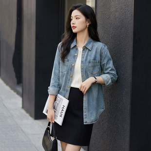 女新款 2025秋装 冰冰凉垂坠莱赛尔醋酸双口袋牛仔衬衫 自带调性