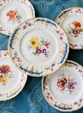 收藏精品德国Kpm berlin rocaille城市宫殿系列蓝色鱼鳞纹手绘盘