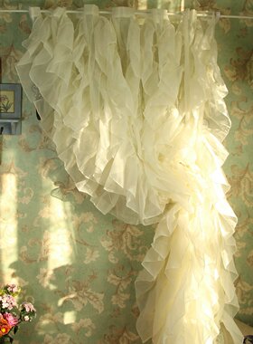 美式乡村洛可可少女心丛丛荷叶边门店橱窗装饰纱帘 床幔直播间帘