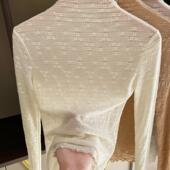 半高领蕾丝打底衫 薄纱镂空网纱内搭上衣 洋气长袖 女2023春季 新款