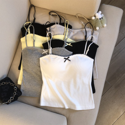 Jade Closet直营店推荐~纯欲风波纹花边蝴蝶结装饰带胸垫吊带背心