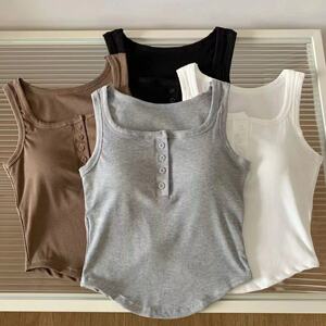 莫代尔纽扣带胸垫吊带背心女春夏季大码修身外穿内搭打底无袖上衣