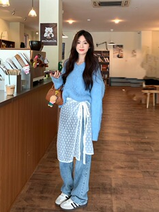 一片式 绑带围裙碎花蕾丝半身裙女春夏设计感叠穿罩裙透视短裙屁帘