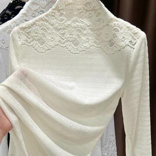 蕾丝打底衫女2024新款秋冬内搭叠穿精致提花高领长袖小衫高级感