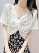 t恤外搭蕾丝披肩短款 短袖 镂空针织上衣 女夏季 配吊带裙子防晒罩衫
