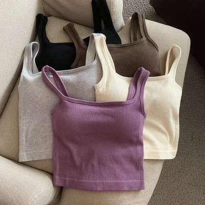 紫色带胸垫美背小吊带背心女2024新款夏内搭短款外穿上衣文胸一体