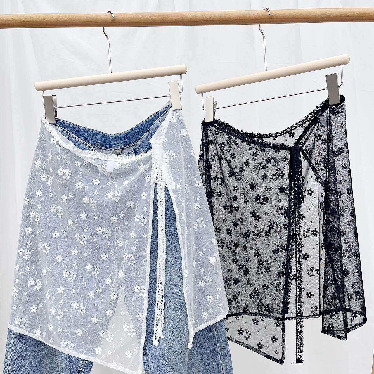 蕾丝裙帘叠穿白色女半裙罩裙围裙网纱裙遮臀屁帘短裙韩系叠穿罩裙