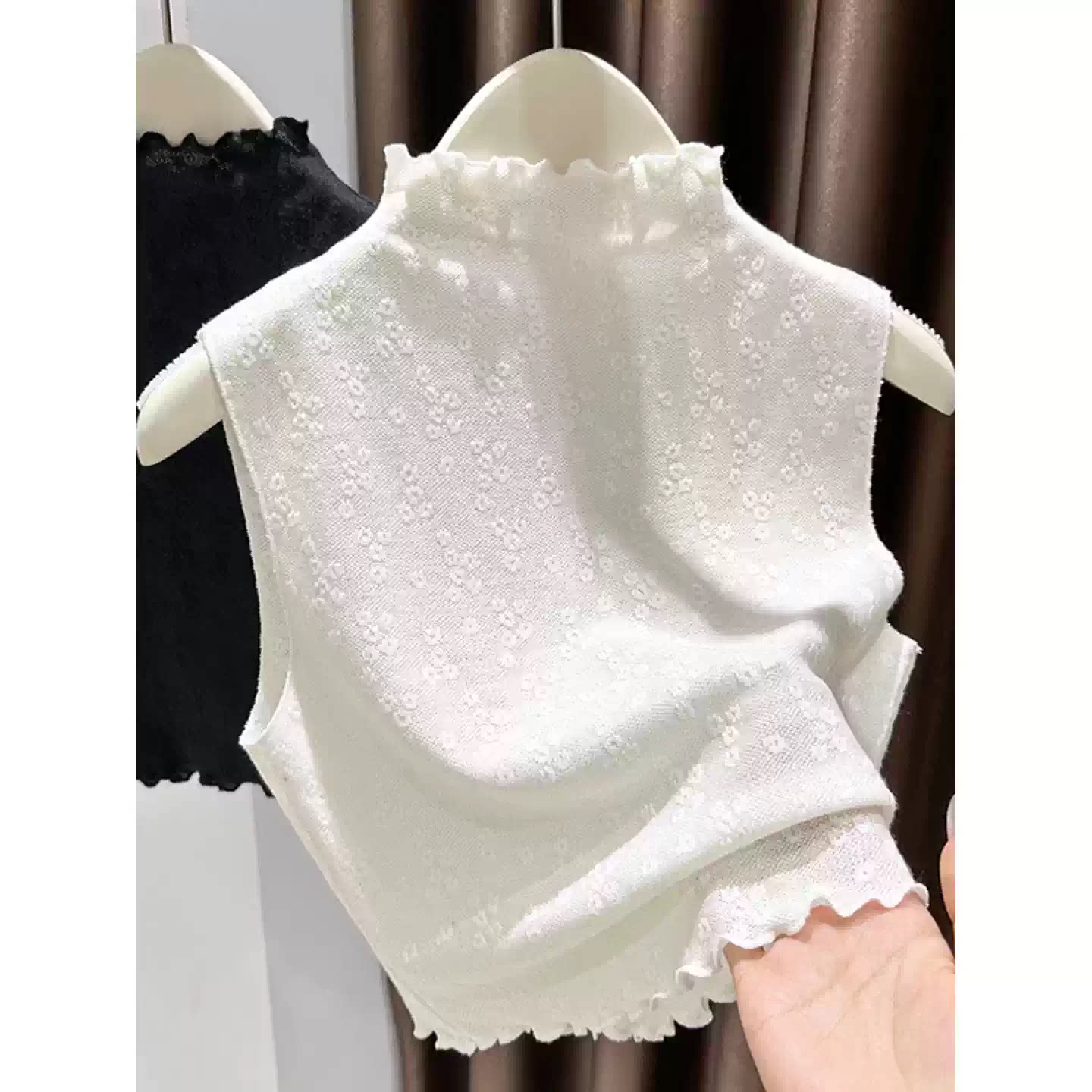 蕾丝假领子百搭女半高领吊带背心木耳边花边领打底衫内搭无袖上衣
