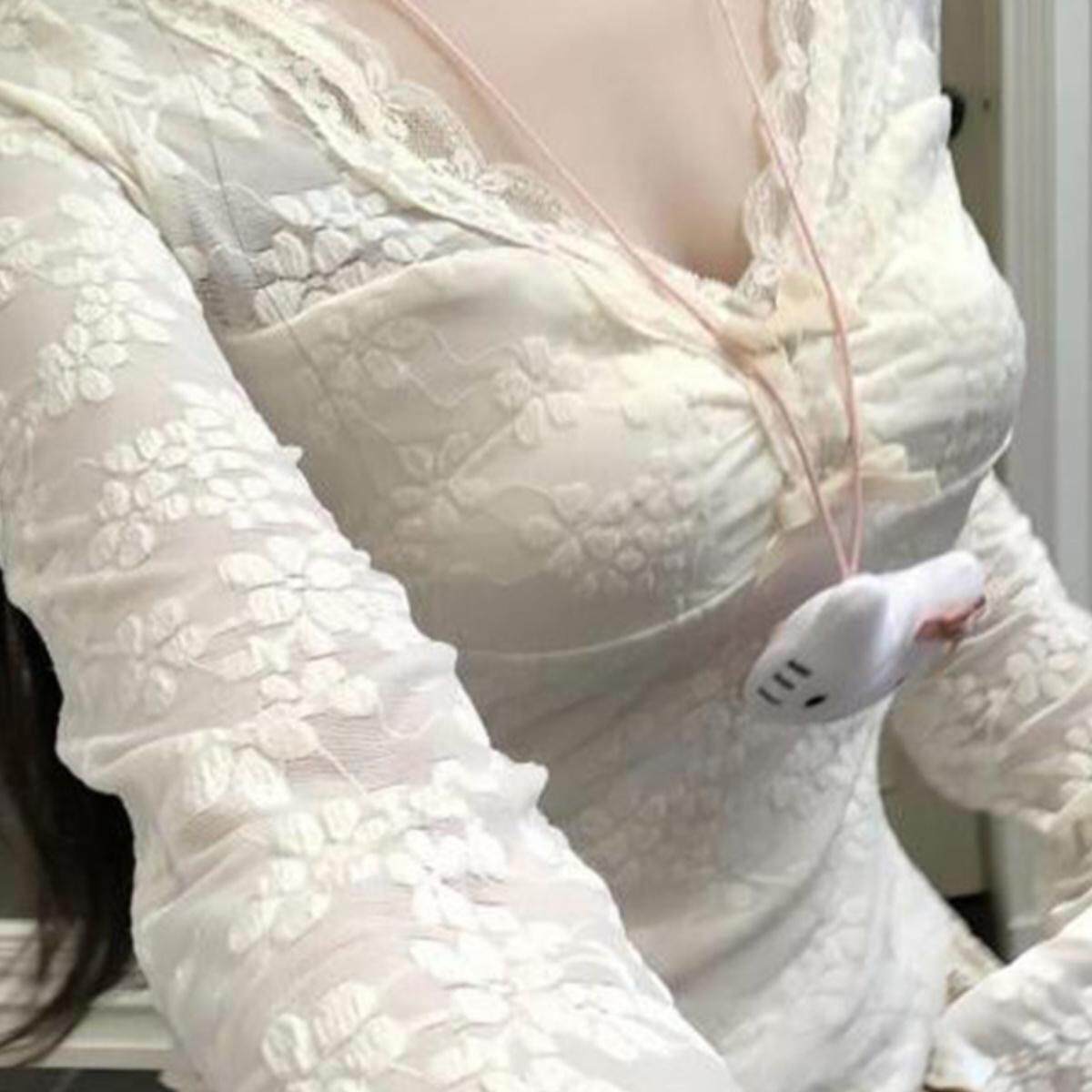 纯欲风性感蕾丝花边v领长袖t恤女春季紧身内搭辣妹上衣可外穿小衫