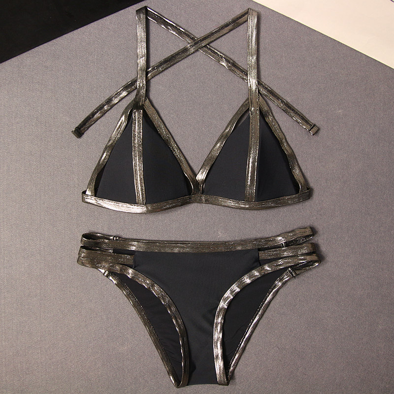 2025新款海边度假比基尼性感三点式大胸系带泳衣女艳爆骚bikini