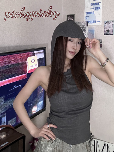 pickypicky美式复古辣妹荡领无袖背心女废土风上衣