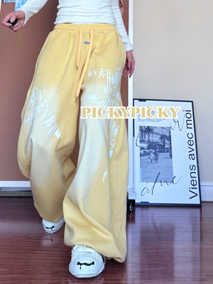 pickypicky美式复古字母印花辣妹运动卫裤宽松阔腿休闲垂感长裤