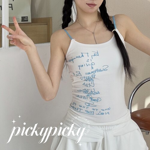 pickypicky【带胸垫】弹性时尚韩系字母涂鸦ins风运动背心吊带