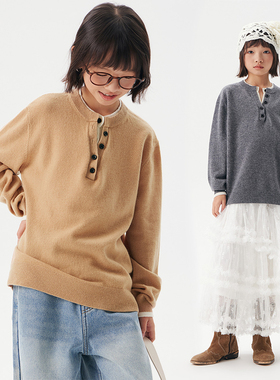 儿童羊毛针织衫女童慵懒老钱风新款冬季保暖上衣亲子装春秋打底衫