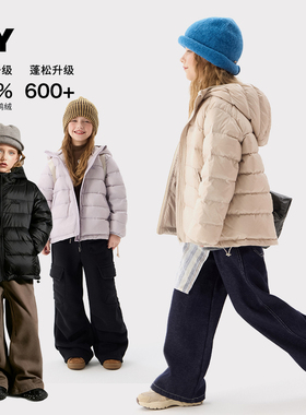 儿童90白鸭绒轻柔羽绒服女童连帽保暖蓬松男童冬季中大童外套上衣