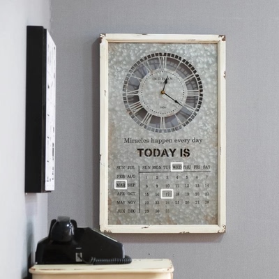 美式复古铁艺钟表挂画日历装饰品客厅书房民宿花园创意挂钟