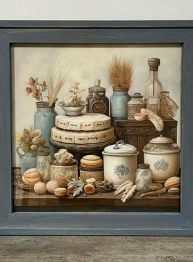 复古田园风陶瓷器皿静物画实木厨房系列壁饰家居装饰画