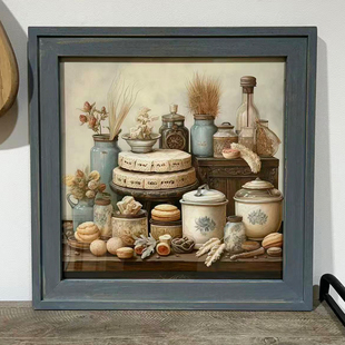 复古田园风陶瓷器皿静物画实木厨房系列壁饰家居装饰画
