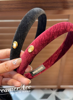 韩国进口复古红色丝绒圣诞新年发箍金标高级感发卡百搭头箍压发女