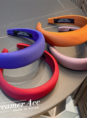 韩国进口商场同款纯色缎面发箍加厚高颅顶海绵头箍高级感红色发卡