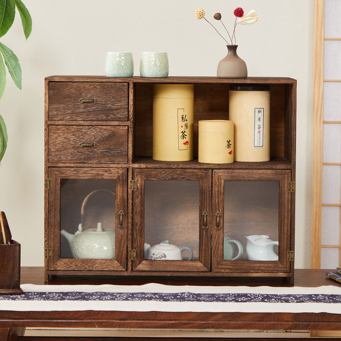 烧桐木桌面收纳盒中式茶具置物架