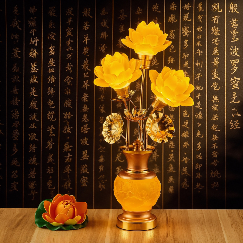 观音佛前供灯家用供奉七彩莲花灯图片
