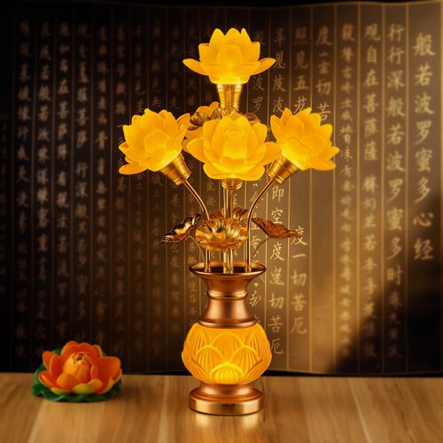 新款七彩莲花灯供佛长明灯led佛前观音供灯家用佛堂插电琉璃佛灯