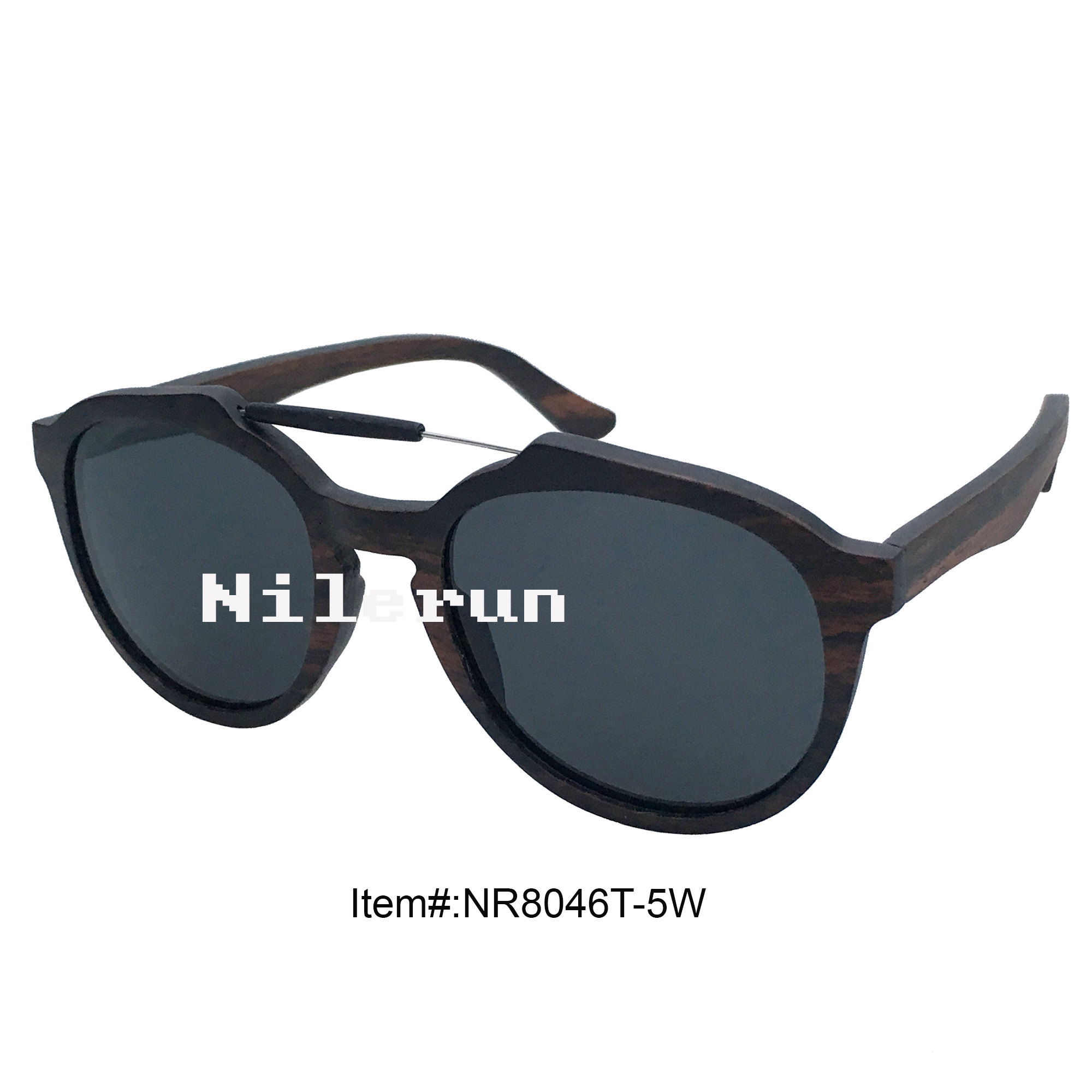 双鼻梁黑檀木圆形墨镜 金属鼻梁套实木装饰蛤蟆太阳镜