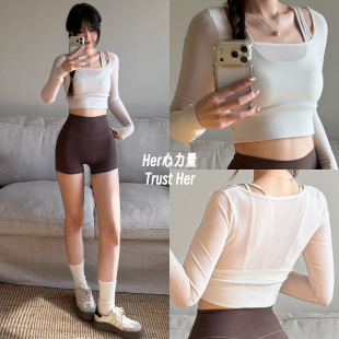 防震健身文胸上衣 Her心力量|瑜伽服假两件运动内衣带胸垫一体式