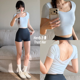 带胸垫网纱美背运动背心健身服普拉提训练女 Her心力量|瑜伽短袖