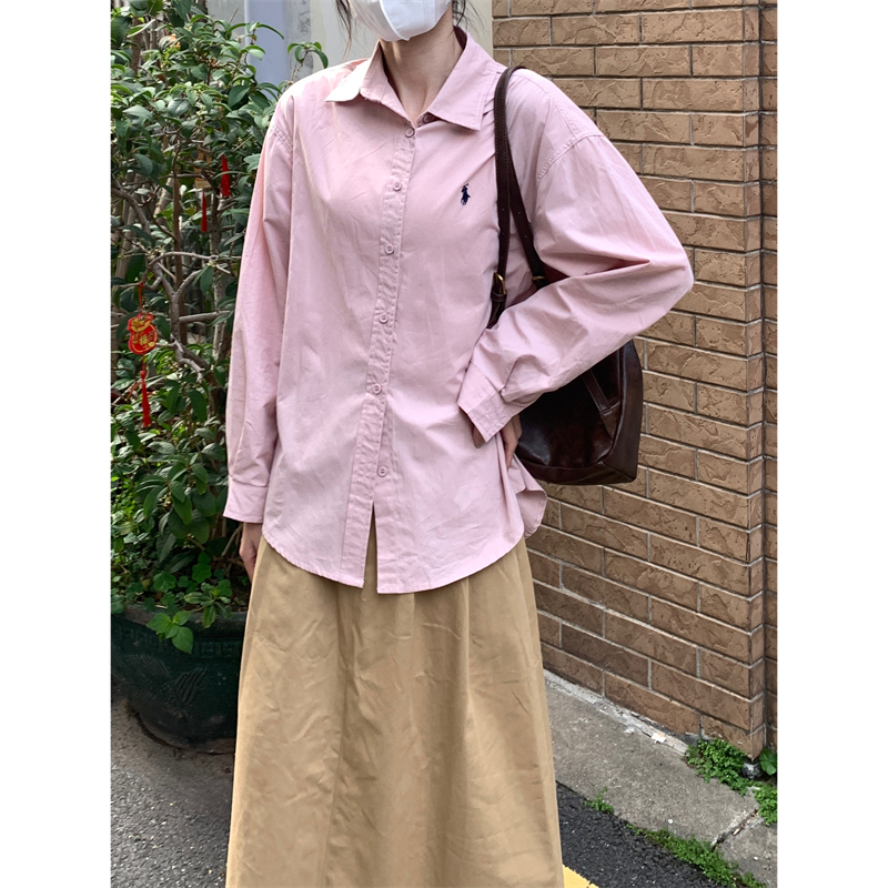 韩系休闲刺绣小马标长袖衬衫
