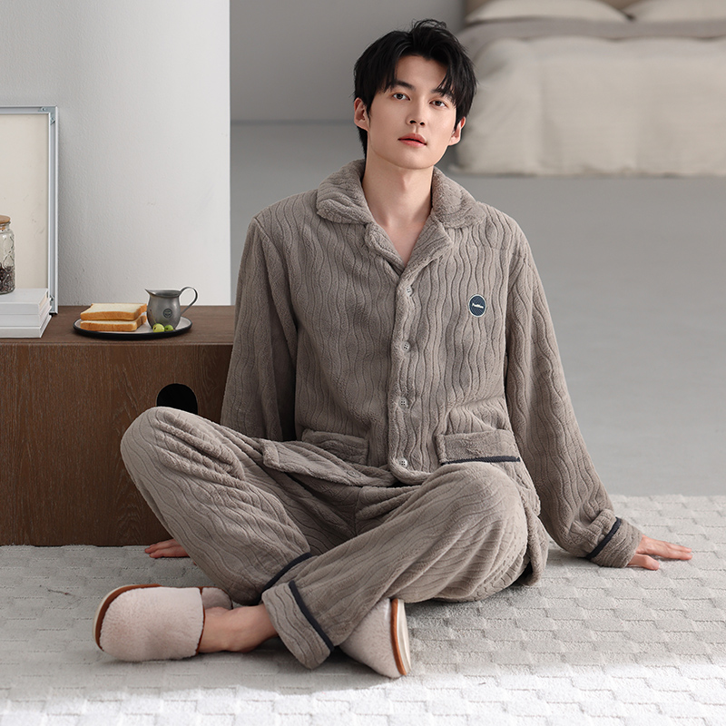珊瑚绒睡衣男款2025新款冬季法兰绒加厚加绒男士睡衣家居服套装