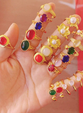 女黄铜沙金宝石锆石甜美简约戒指