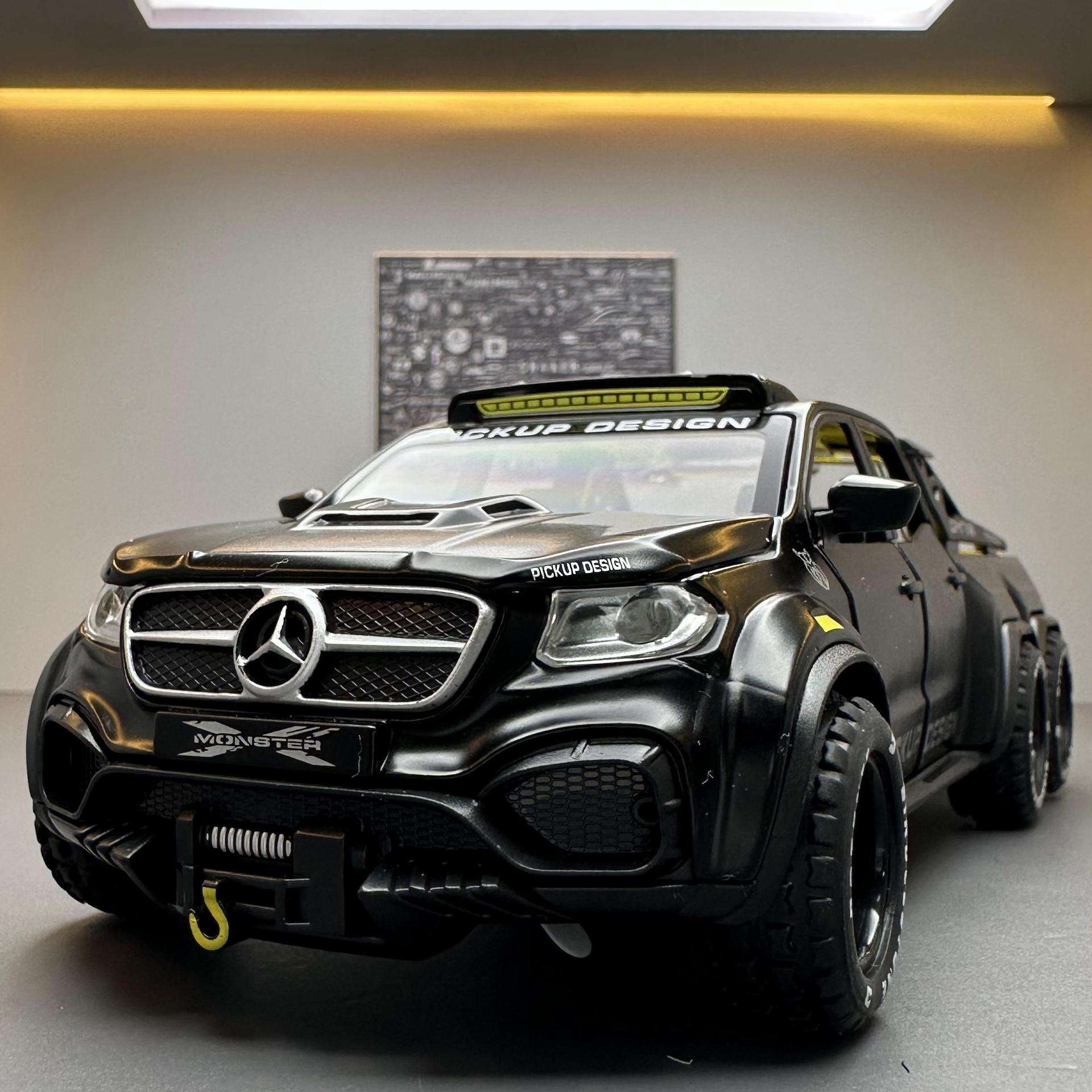 新款驰美合金1:28大奔X-Class车模玩具6X6越野车声光模型摆件藏品