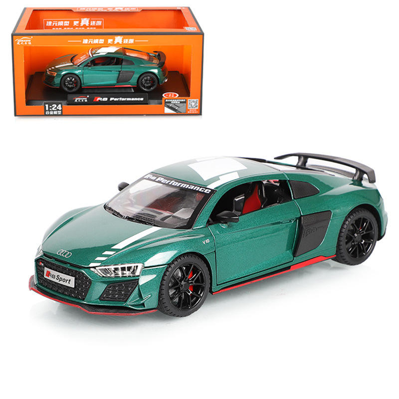 新款 [盒装]建元1:24R8v10合金声光车模型6处可开玩具车