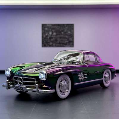 新款 威丽车模1比24大奔300SL电镀版声光玩具汽车音效模型摆件