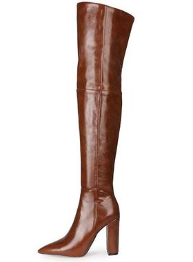 欧美粗跟时装靴尖头侧拉链高筒女靴大码外贸block heels套筒