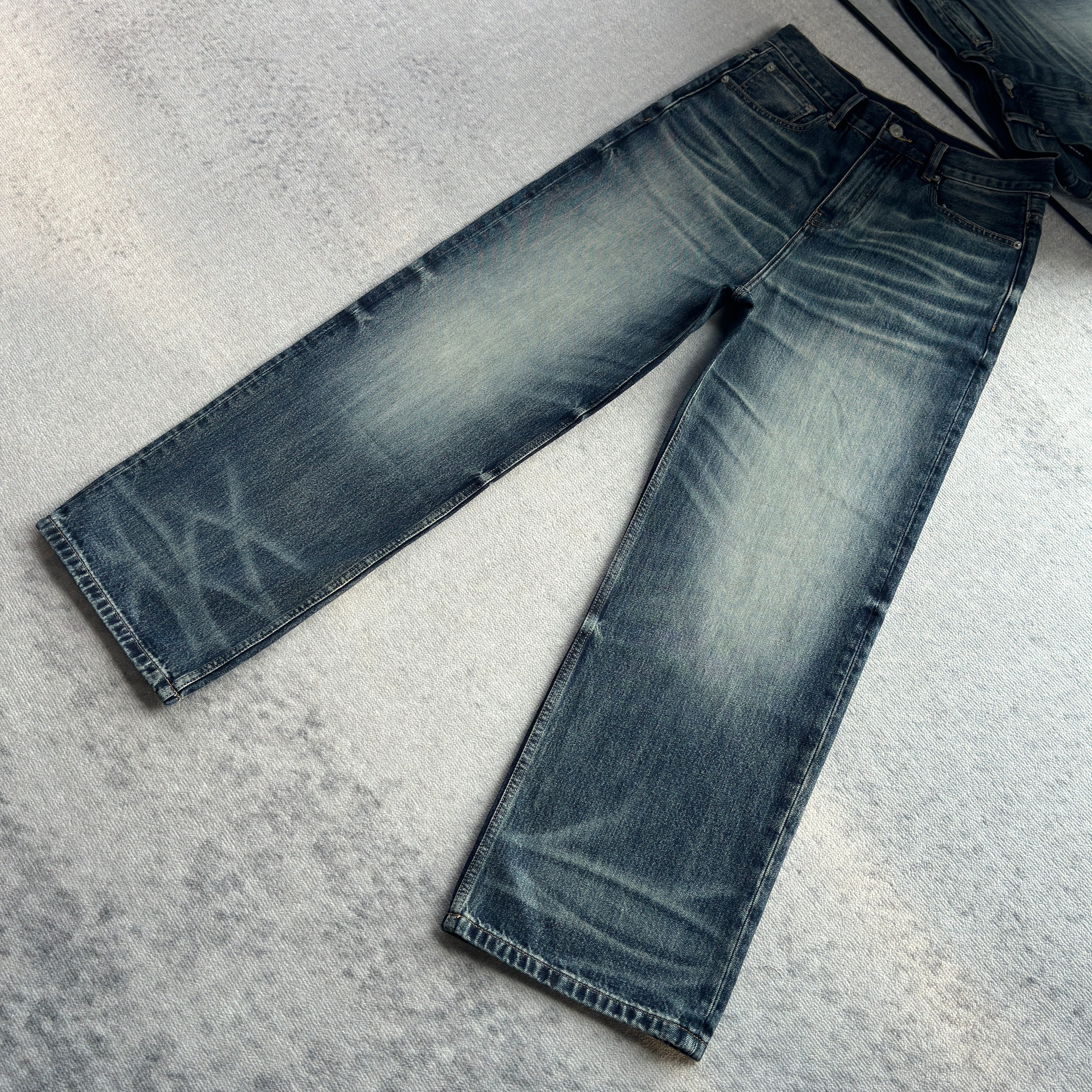 【KEBUSI】复古重水洗A字宽松直筒深蓝牛仔裤百搭通勤男#K022