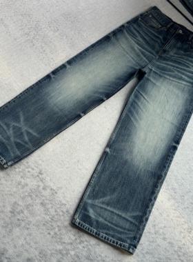 【KEBUSI】复古重水洗A字宽松直筒深蓝牛仔裤百搭通勤男#K022