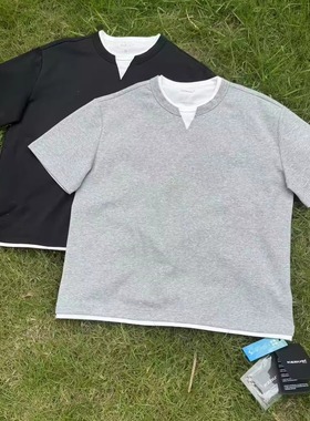 【KEBUSI】二次固色纯手工V领假两件短宽层次感短袖男女#Y021