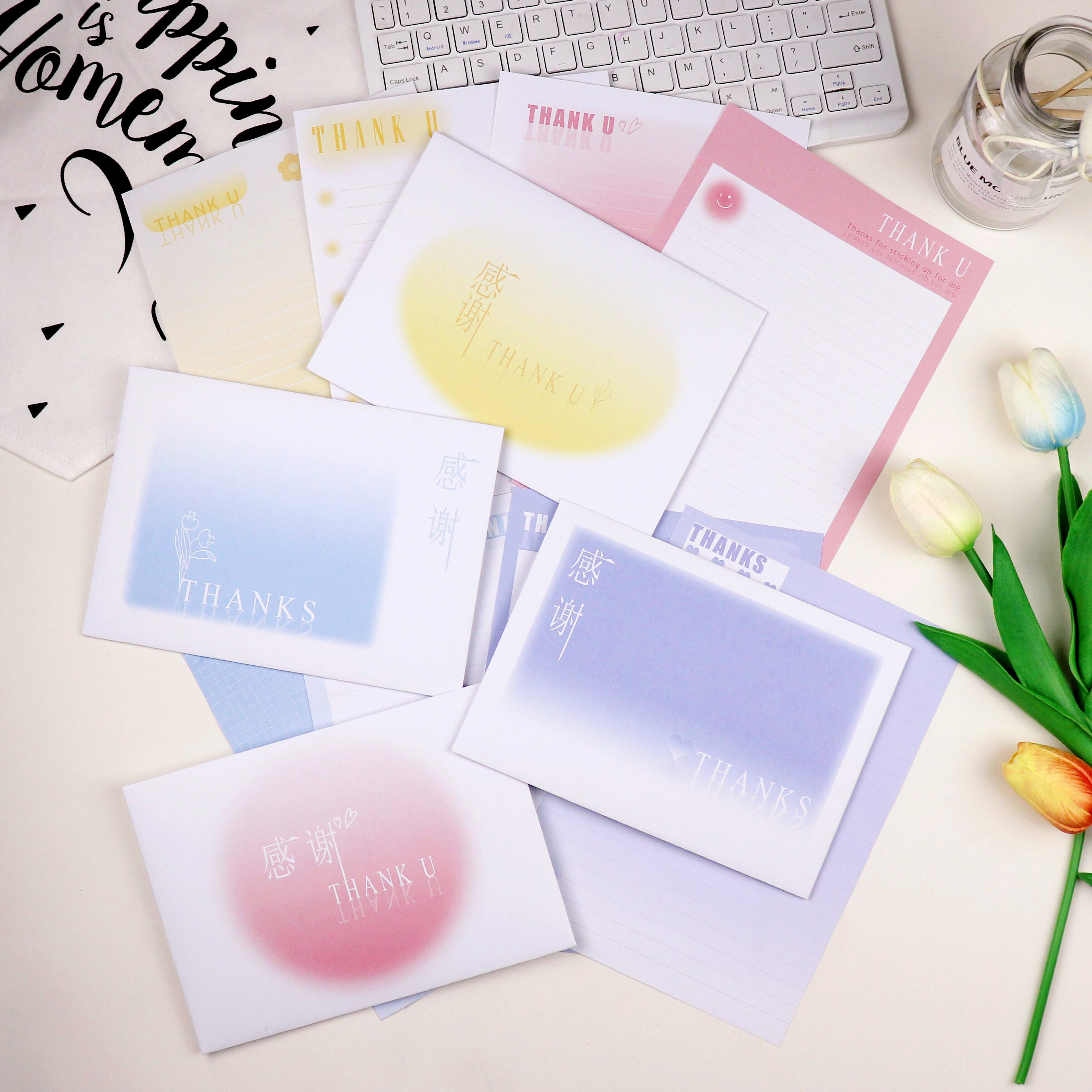 感谢信a5信纸简约横线网格学习错题稿纸thank you信封套装ins风