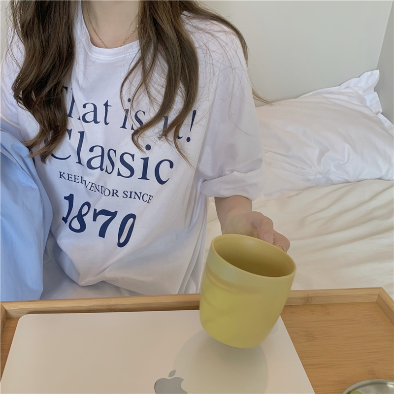 Real shot # casual fashion loose cardigan shirt + medium length simple letter T inside