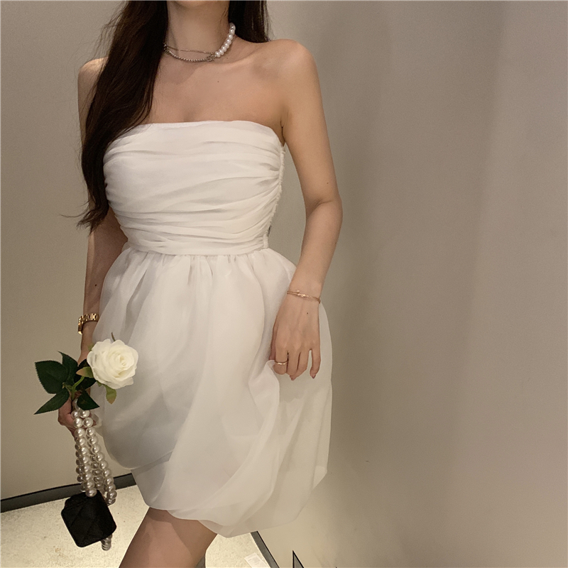Take a real picture of foreign style fairy's bra gauze skirt sexy off shoulder slim dress